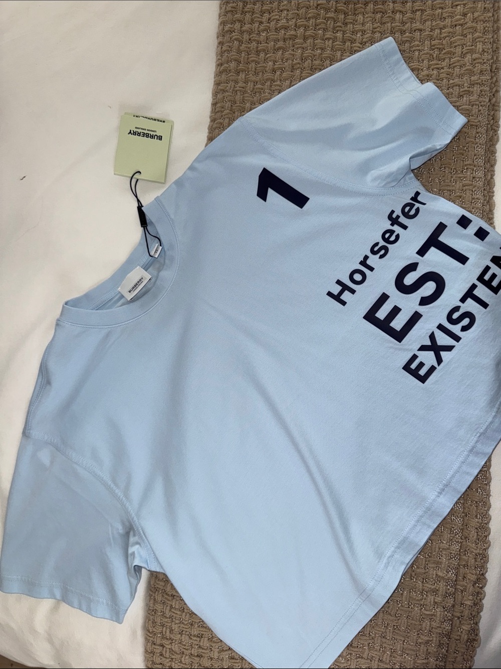 Burberry Light Blue Graphic Tee with Navy Text